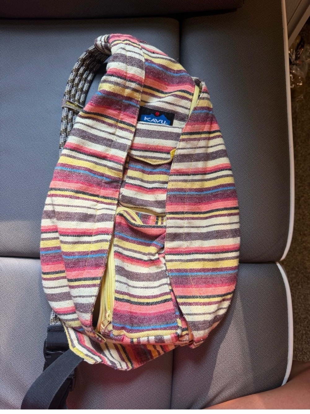 Kavu Striped Sling Bag in Pink, Yellow & Brown